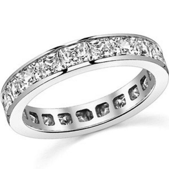 Princess Moissanite Channel Eternity Ring In 14k18k Gold - Picture 2 of 4